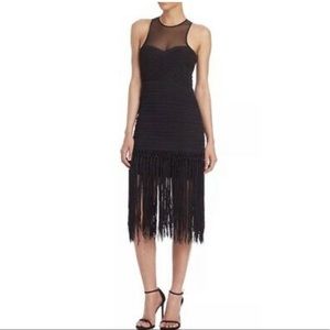 Parker LBD woven bandage dress with fringe